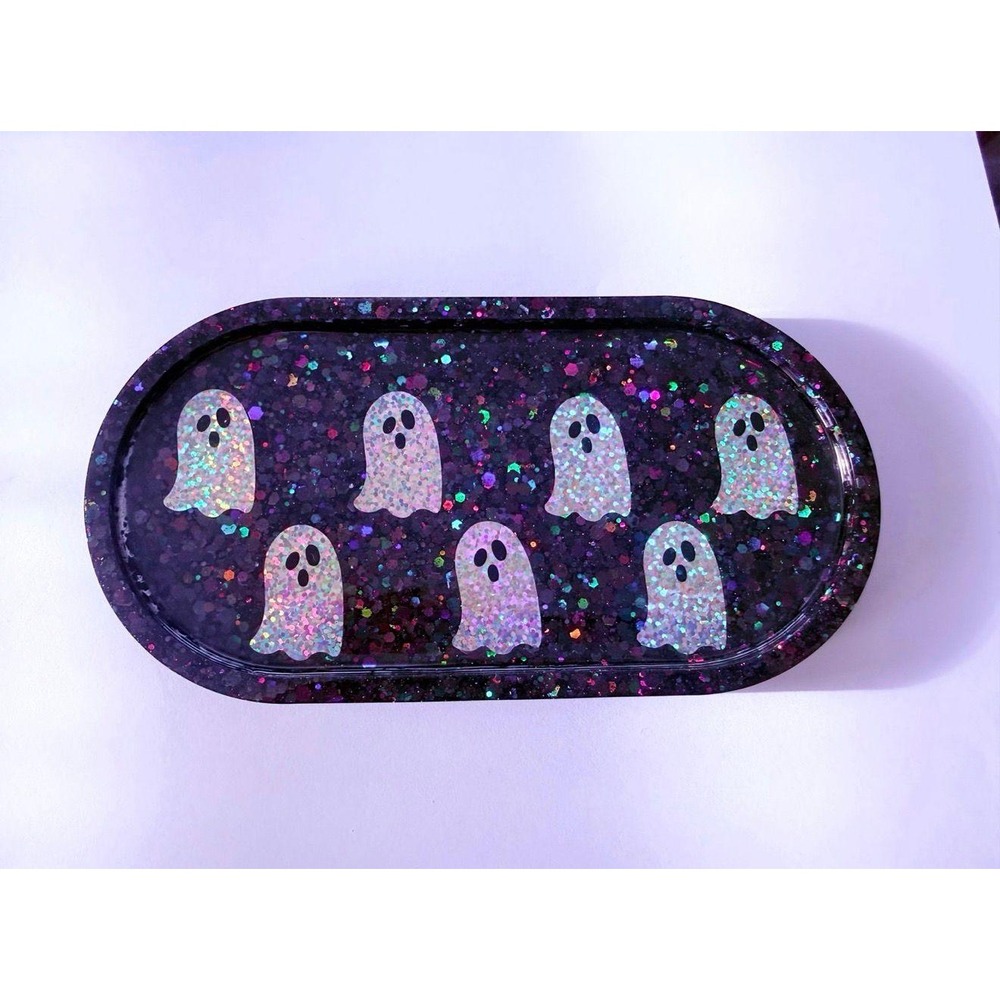 Spooky Goth Ghost Resin Valet Tray Halloween Jewelry Dish Handmade indie punk